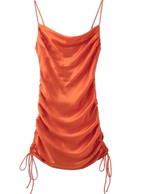 Miyeon – (G)I-DLE – Orange Satin Dress With Draped Detail (1)