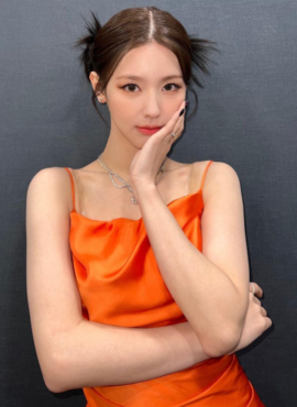 Orange Satin Dress With Draped Detail  |  Miyeon - (G)I-DLE