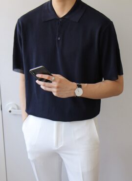 Navy Blue Casual Polo Shirt | Kim Ji Woong - Our Beloved Summer