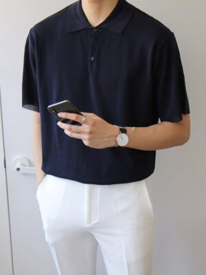 Navy Blue Casual Polo Shirt Kim Ji Woong – Our Beloved Summer (3)