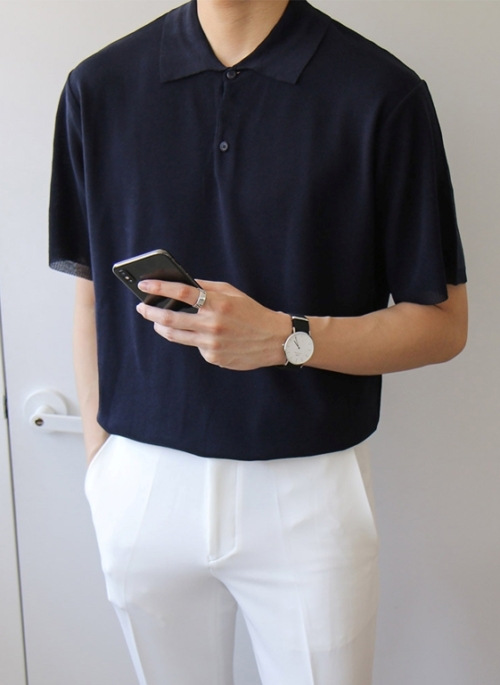 Navy Blue Casual Polo Shirt | Kim Ji Woong – Our Beloved Summer