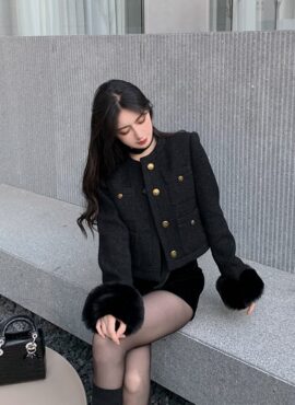 Black Tweed Jacket With Fur Cuffs | Rose - BlackPink