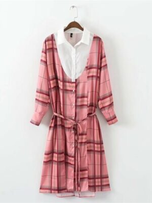Shuhua – (G)I-DLE Pink Plaid Shirt Dress (3)