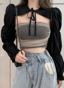 Black Puffed Sleeve Shawl Top | Soojin - (G)I-DLE