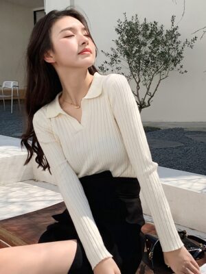 White Open Collar Knitted Top Kook Yeon Su – Our Beloved Summer (2)
