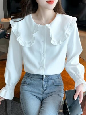 White Ruffled Doll Collar Button-Up Shirt Kook Yeon Su – Our Beloved Summer (6)
