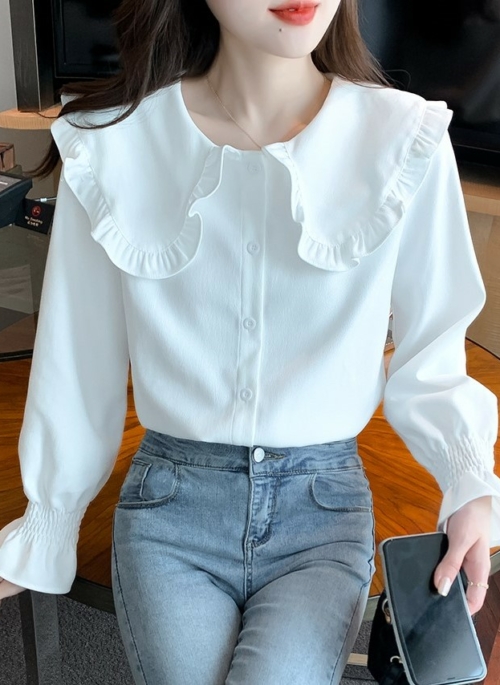 White Ruffled Doll Collar Button-Up Blouse | Kook Yeon Su – Our Beloved Summer