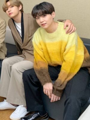 Yellow Contrast Mohair Sweater | Suga – BTS