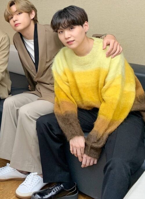 Yellow Contrast Mohair Sweater | Suga – BTS