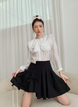 Black Pleated Skirt With Bow Detail | Yuqi - (G)I-DLE