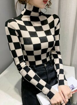 Black And White Large Checkered Pattern Turtleneck Sweater | Yeji - ITZY
