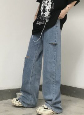 Blue Asymmetrical Slits Ripped Jeans | Jennie - BlackPink