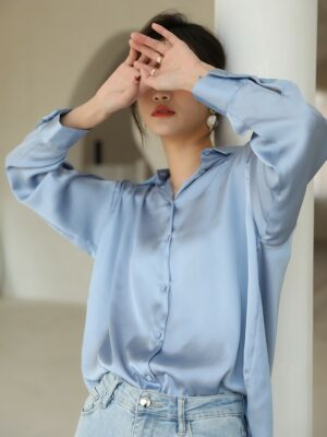 Blue Classic Silk Shirt Hwasa – Mamamoo (12)
