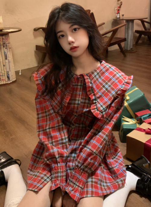Red Plaid Doll Collared Dress | Chuu – Loona