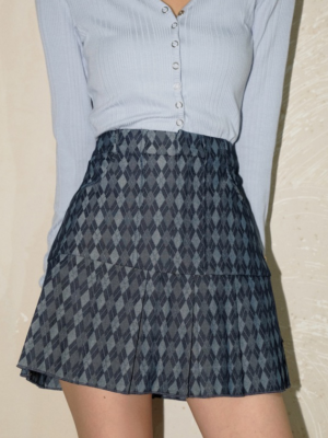 Gowon – Loona – Blue Argyle Pleated Denim Skirt (5)