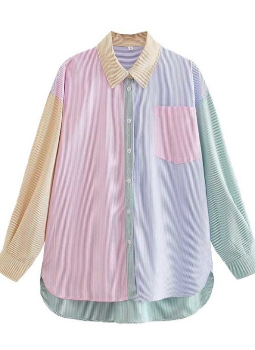 Multicolored Pastel Colorblock Striped Shirt | Hueningkai – TXT