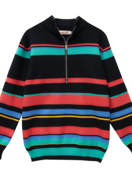 Black Mock Neck Sweater With Colorful Stripes | Jackson - GOT7