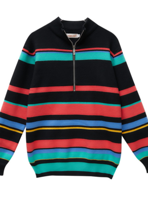 Jackson – GOT7 – Black Mock Neck Sweater With Colorful Stripes (4)