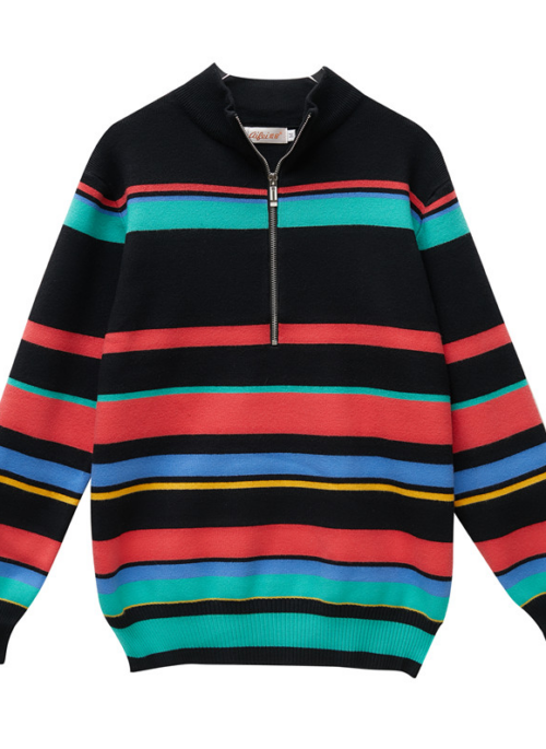 Black Mock Neck Sweater With Colorful Stripes | Jackson – GOT7