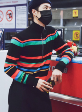 Black Mock Neck Sweater With Colorful Stripes | Jackson - GOT7