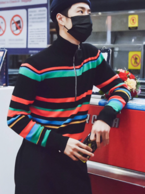 Black Mock Neck Sweater With Colorful Stripes | Jackson – GOT7