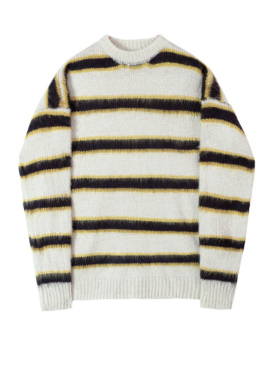 White Round Neck Striped Sweater | Jungwon - Enhypen