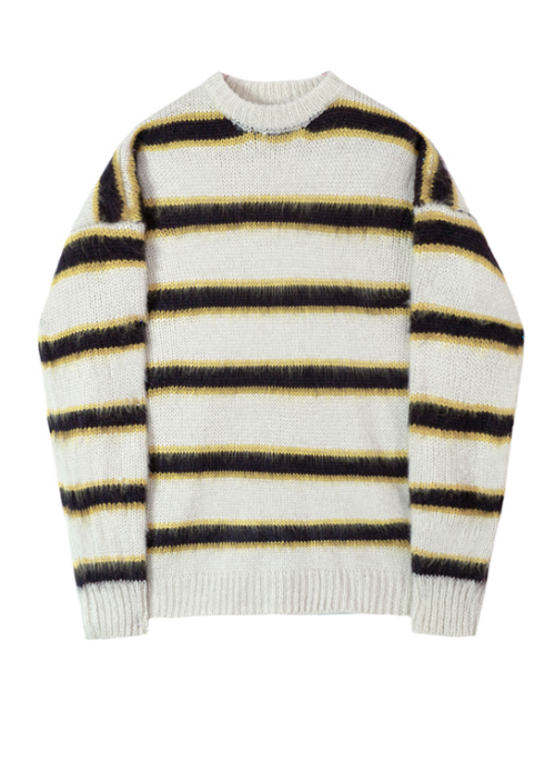 White Round Neck Striped Sweater | Jungwon - Enhypen