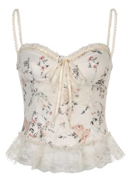 Beige Floral Bustier Top | Miyeon - (G)I-DLE
