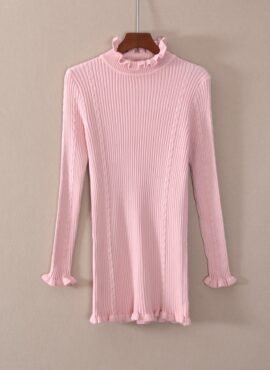 Pink Ruffled Neck Knitted Sweater | Chung Ha