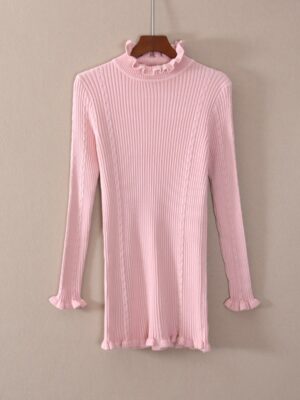 Pink Ruffled Neck Knitted Sweater Chung Ha (4)