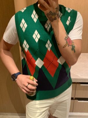 RM – BTS Green Argyle Vest (13)