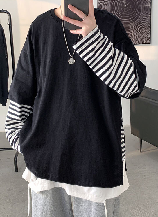 Black Oversized T-Shirt With Fake Sleeves | Taehyung - BTS