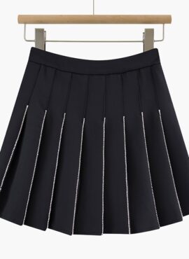 Black Pleated Rhinestone Skirt | Tzuyu - Twice
