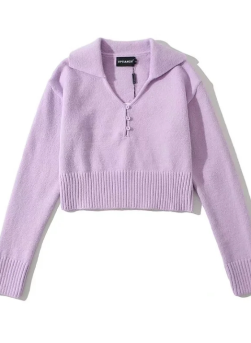 Lilac V-neck Collared Sweater | Winter - Aespa