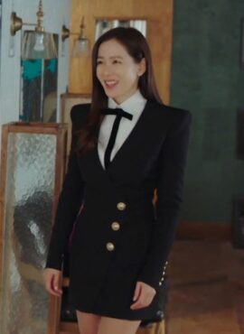 Black Slanted Buttons Suit Dress | Yoon Se Ri - Crash Landing On You