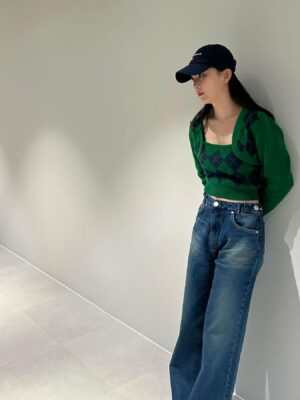 Green Argyle Short Cardigan Set | Seulgi – Red Velvet