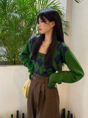 Green Argyle Short Cardigan Set Seulgi – Red Velvet (3)