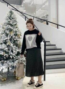 Grey Pleated Long Skirt | Joy - Red Velvet