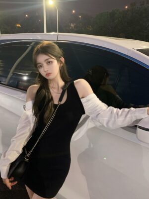 Hyoyeon – Girls Generation Black Off-Shoulder Shirt Dress (16)