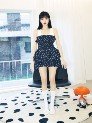 Black Two-Piece Illusion Printed Dress | Hyuna