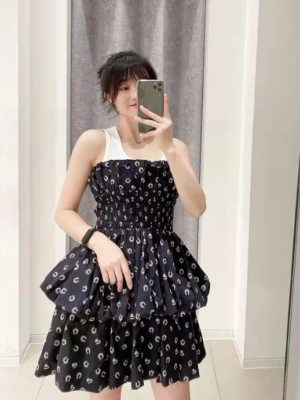 Hyuna – Black Two-Piece Illusion Printed Dress (5)