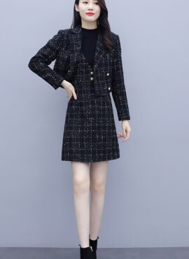 Black Plaid Pearl Suit Blazer And Dress Set | IU