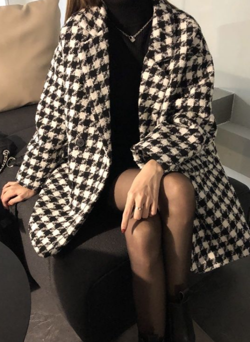 Black And White Houndstooth Loose Coat | Jeonghan – Seventeen