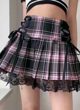 Pink Plaid Lace Skirt | Miyeon - (G)I-DLE