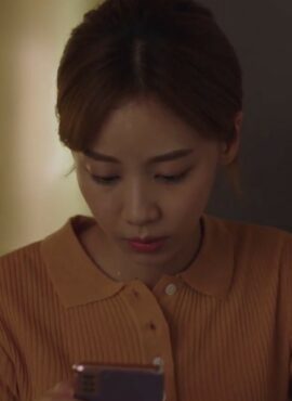 Orange Ribbed Button-Down Cardigan | Yu Cho Hui - Hometown Cha-Cha-Cha