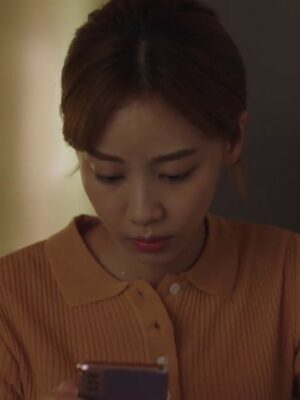 Orange Ribbed Button-Down Cardigan | Yu Cho Hui – Hometown Cha-Cha-Cha