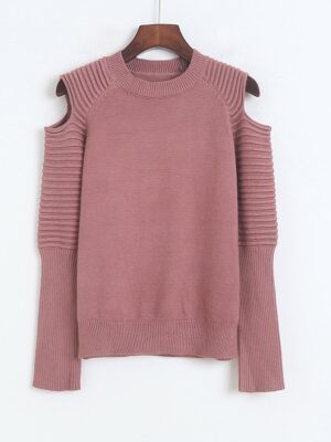 Pink Cut-Out Shoulders Knitted Sweater IU prod (2)