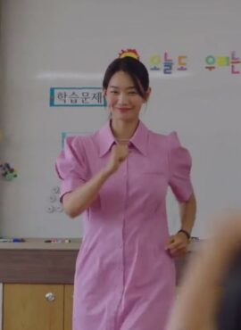 Pink Puffed Sleeves Midi Dress | Yoon Hye Jin - Hometown Cha-Cha-Cha