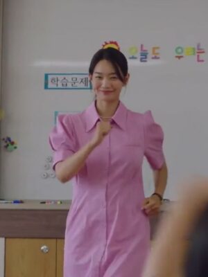 Pink Puffed Sleeves Midi Dress | Yoon Hye Jin – Hometown Cha-Cha-Cha
