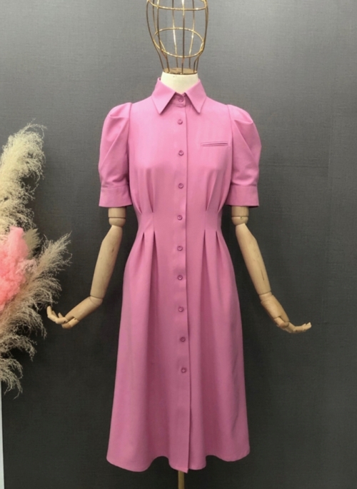 Pink Puffed Sleeves Midi Dress | Yoon Hye Jin – Hometown Cha-Cha-Cha